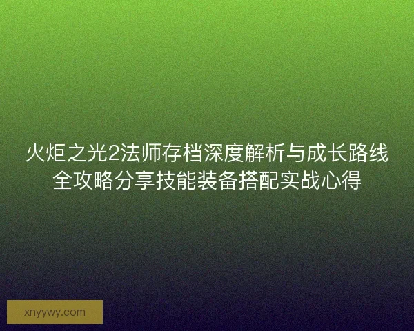 火炬之光2法师存档深度解析与成长路线全攻略分享技能装备搭配实战心得 火炬之光2法师存档深度解析与成长路线全攻略分享技能装备搭配实战心得